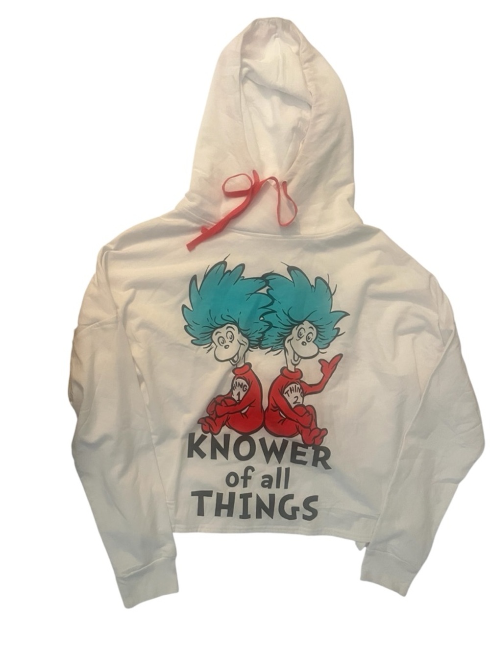 Dr. Seuss 'Knower of All Things' White Cropped Hoodie size L/XL